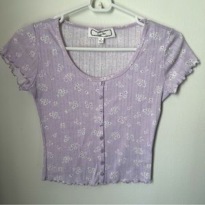 Hippie Rose | Floral-Print Fitted Crop Top (Purple)
